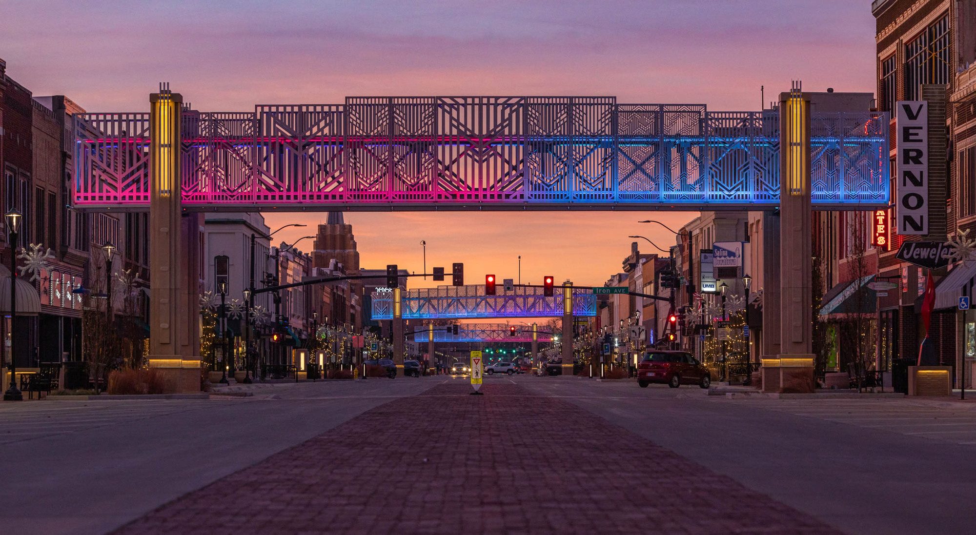 Salina, KS Main street bridge at dusk
